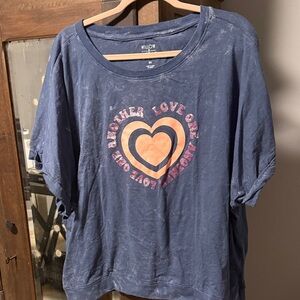 Willow & Sage Navy Cotton Top w Heart Design 3X NWOT